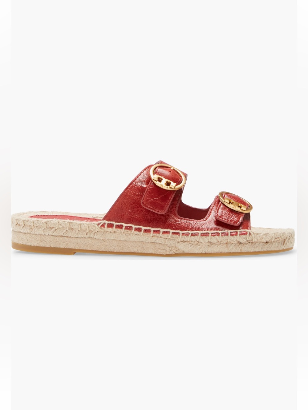 ✨ Tory Burch✨ Selby Two-Band Red Leather Espadrille Slide Sandals – Size 8M - Picture 4 of 12
